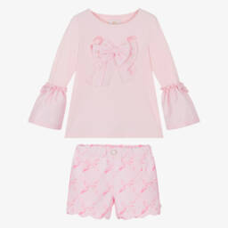 Caramelo Kids-Girls Light Pink Bow Motif Shorts Set | Childrensalon Outlet