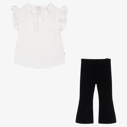 Caramelo Kids-Girls Navy Blue Velvet Trousers Set | Childrensalon Outlet
