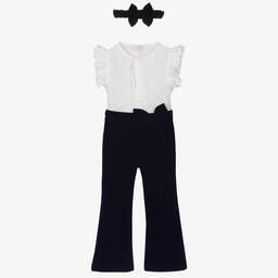 Caramelo Kids-Girls Navy Blue Velvet Trousers Set | Childrensalon Outlet