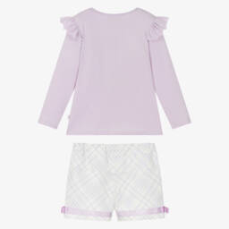 Caramelo Kids-Girls Pale Lilac Purple Shorts Set with Heart Motifs | Childrensalon Outlet