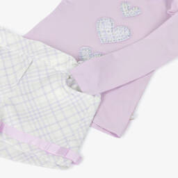 Caramelo Kids-Girls Pale Lilac Purple Shorts Set with Heart Motifs | Childrensalon Outlet