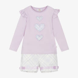 Caramelo Kids-Girls Pale Lilac Purple Shorts Set with Heart Motifs | Childrensalon Outlet