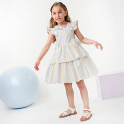 كاراميلو كيدز -فستان مخطط بألوان قوس قزح للبنات | Childrensalon Outlet