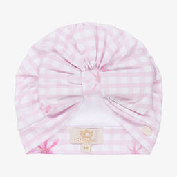 Caramelo Kids-Girls Pink Checked Cotton Turban | Childrensalon Outlet