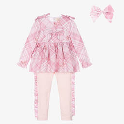 Caramelo Kids-Girls Pink Cotton Check Leggings Set | Childrensalon Outlet