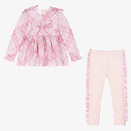 Caramelo Kids-Girls Pink Cotton Check Leggings Set | Childrensalon Outlet