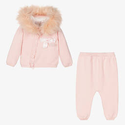 Caramelo Kids-Girls Pink Cotton Knit Trousers Set | Childrensalon Outlet