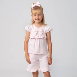 Caramelo Kids-Girls Pink Cotton Sequin Shorts Set | Childrensalon Outlet