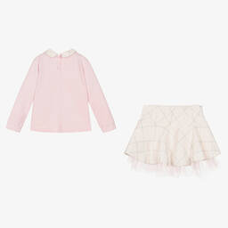 Caramelo Kids-Girls Pink Cotton Tweed Skirt Set | Childrensalon Outlet