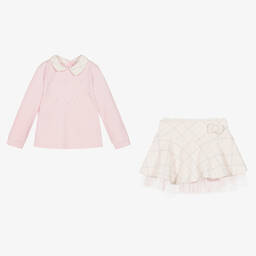Caramelo Kids-Girls Pink Cotton Tweed Skirt Set | Childrensalon Outlet