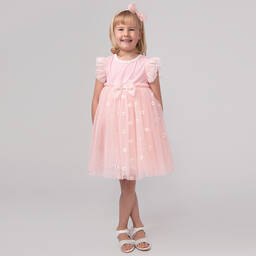 Caramelo Kids-Girls Pink Embroidered Tulle Dress Set | Childrensalon Outlet