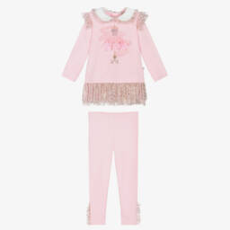كاراميلو كيدز -Girls Pink Jersey & Tulle Leggings Set with Gold Dots | Childrensalon Outlet