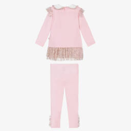 كاراميلو كيدز -Girls Pink Jersey & Tulle Leggings Set with Gold Dots | Childrensalon Outlet
