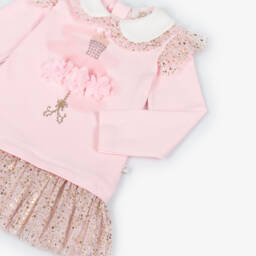 كاراميلو كيدز -Girls Pink Jersey & Tulle Leggings Set with Gold Dots | Childrensalon Outlet