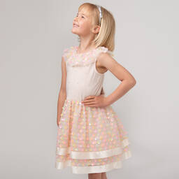 Caramelo Kids-Girls Pink Rainbow Sequin & Diamanté Dress | Childrensalon Outlet