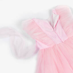 كاراميلو كيدز -Girls Pink Satin & Tulle Dress with Flowers | Childrensalon Outlet