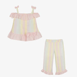 Caramelo Kids-Girls Pink Stripe Cotton Trouser Set | Childrensalon Outlet
