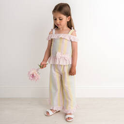 Caramelo Kids-Girls Pink Stripe Cotton Trouser Set | Childrensalon Outlet
