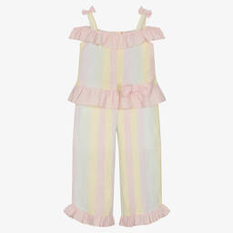 Caramelo Kids-Girls Pink Stripe Cotton Trouser Set | Childrensalon Outlet