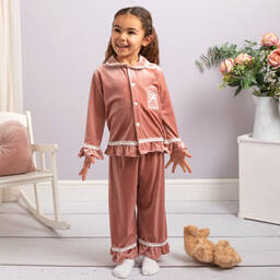 Caramelo Kids-Girls Pink Velour Pyjamas  | Childrensalon Outlet