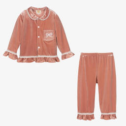 Caramelo Kids-Girls Pink Velour Pyjamas  | Childrensalon Outlet