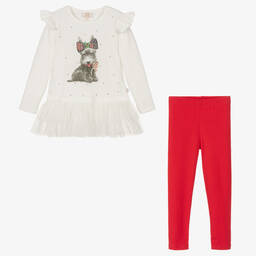 Caramelo Kids-Girls Red & Ivory Leggings Set | Childrensalon Outlet