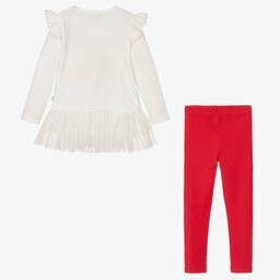 Caramelo Kids-Girls Red & Ivory Leggings Set | Childrensalon Outlet
