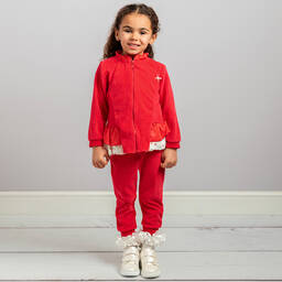 Caramelo Kids-Girls Red Velour Tracksuit | Childrensalon Outlet