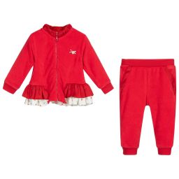 Caramelo Kids-Girls Red Velour Tracksuit | Childrensalon Outlet