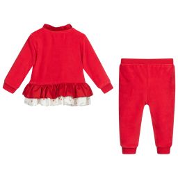 Caramelo Kids-Girls Red Velour Tracksuit | Childrensalon Outlet