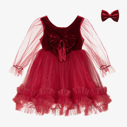 Caramelo Kids-Girls Red Velvet & Tulle Dress Set | Childrensalon Outlet