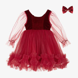 Caramelo Kids-Girls Red Velvet & Tulle Dress Set | Childrensalon Outlet