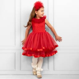 Caramelo Kids-فستان حفلات تول قرمزي للبنات | Childrensalon Outlet
