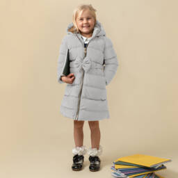 Caramelo Kids-Girls Silver Bow Quilted Jacket | Childrensalon Outlet