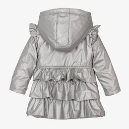 Caramelo Kids-Girls Silver Hooded Ruffes Coat | Childrensalon Outlet