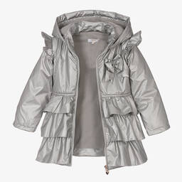Caramelo Kids-Girls Silver Hooded Ruffes Coat | Childrensalon Outlet