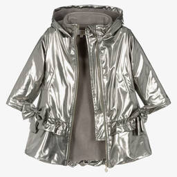 Caramelo Kids-Girls Silver Shimmer Bows Hooded Coat | Childrensalon Outlet