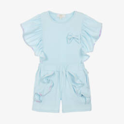 Caramelo Kids-Girls Sky Blue Shimmer Shorts Ensemble | Childrensalon Outlet