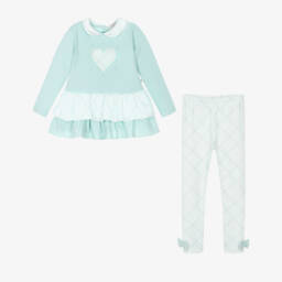 Caramelo Kids-Girls Teal Blue Cotton Leggings Set | Childrensalon Outlet