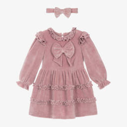 Caramelo Kids-Girls Velvet Bow Dress in Pink | Childrensalon Outlet