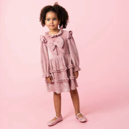 Caramelo Kids-Girls Velvet Bow Dress in Pink | Childrensalon Outlet