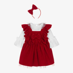 Caramelo Kids-Girls Velvet Pinafore Dress Ensemble | Childrensalon Outlet