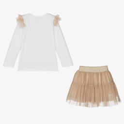 Caramelo Kids-Белый топ с феей и бежевая юбка из тюля | Childrensalon Outlet