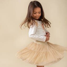 Caramelo Kids-Белый топ с феей и бежевая юбка из тюля | Childrensalon Outlet