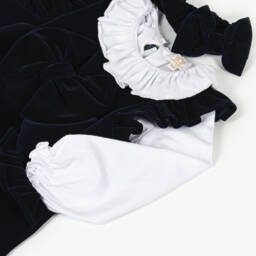 Caramelo Kids-Girls White Blouse & Navy Blue Velvet Dress Set | Childrensalon Outlet