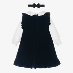 Caramelo Kids-Girls White Blouse & Navy Blue Velvet Dress Set | Childrensalon Outlet