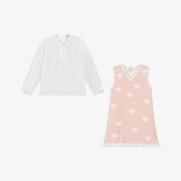 Caramelo Kids-طقم بلوزة وفستان محبوك لون أبيض وزهري | Childrensalon Outlet
