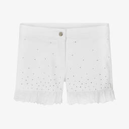 Caramelo Kids-Girls White Cotton Diamanté Shorts | Childrensalon Outlet