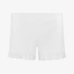 Caramelo Kids-Girls White Cotton Diamanté Shorts | Childrensalon Outlet