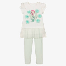 Caramelo Kids-Girls White & Green Mermaid Leggings Set | Childrensalon Outlet